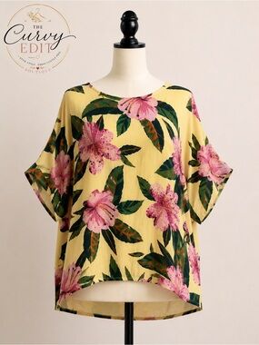 🌺 Vintage Christine David Floral Rayon Blouse Made in USA 18W Tropical Top